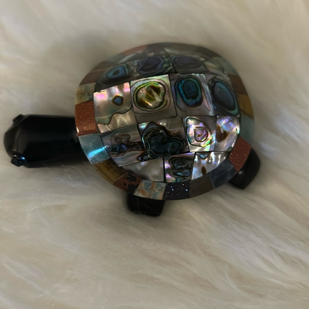 Vintage Obsidian and Inlaid Turtle